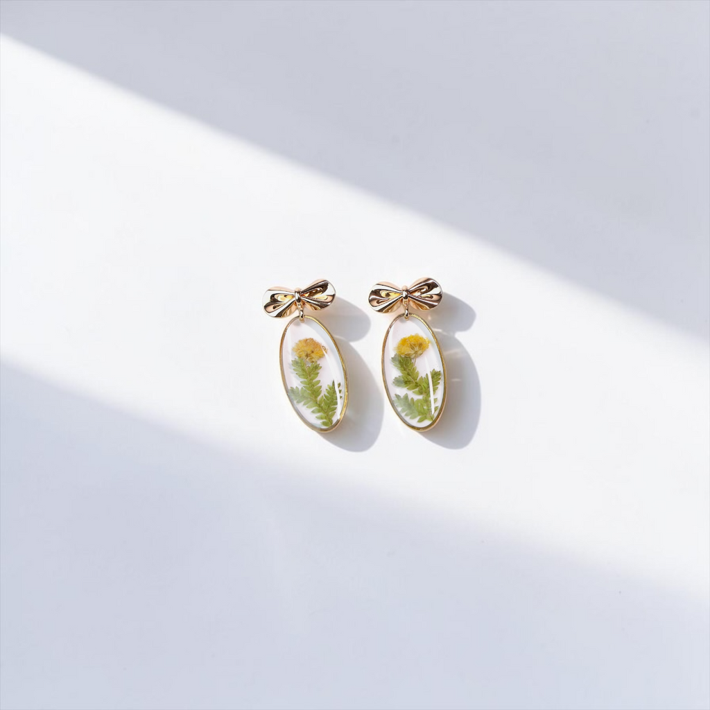 Yellow Baby’s Breath Bow Earrings