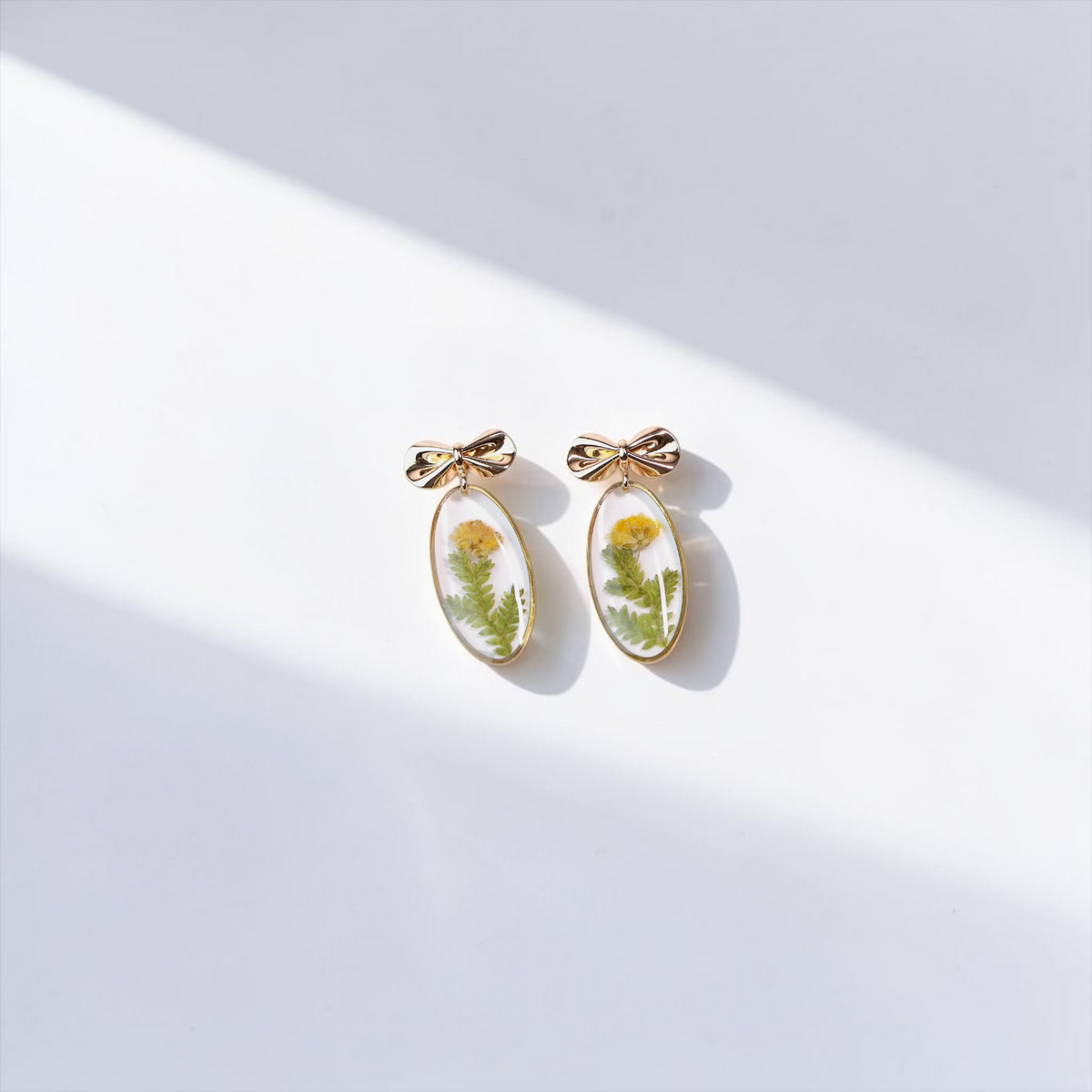 Yellow Baby’s Breath Bow Earrings