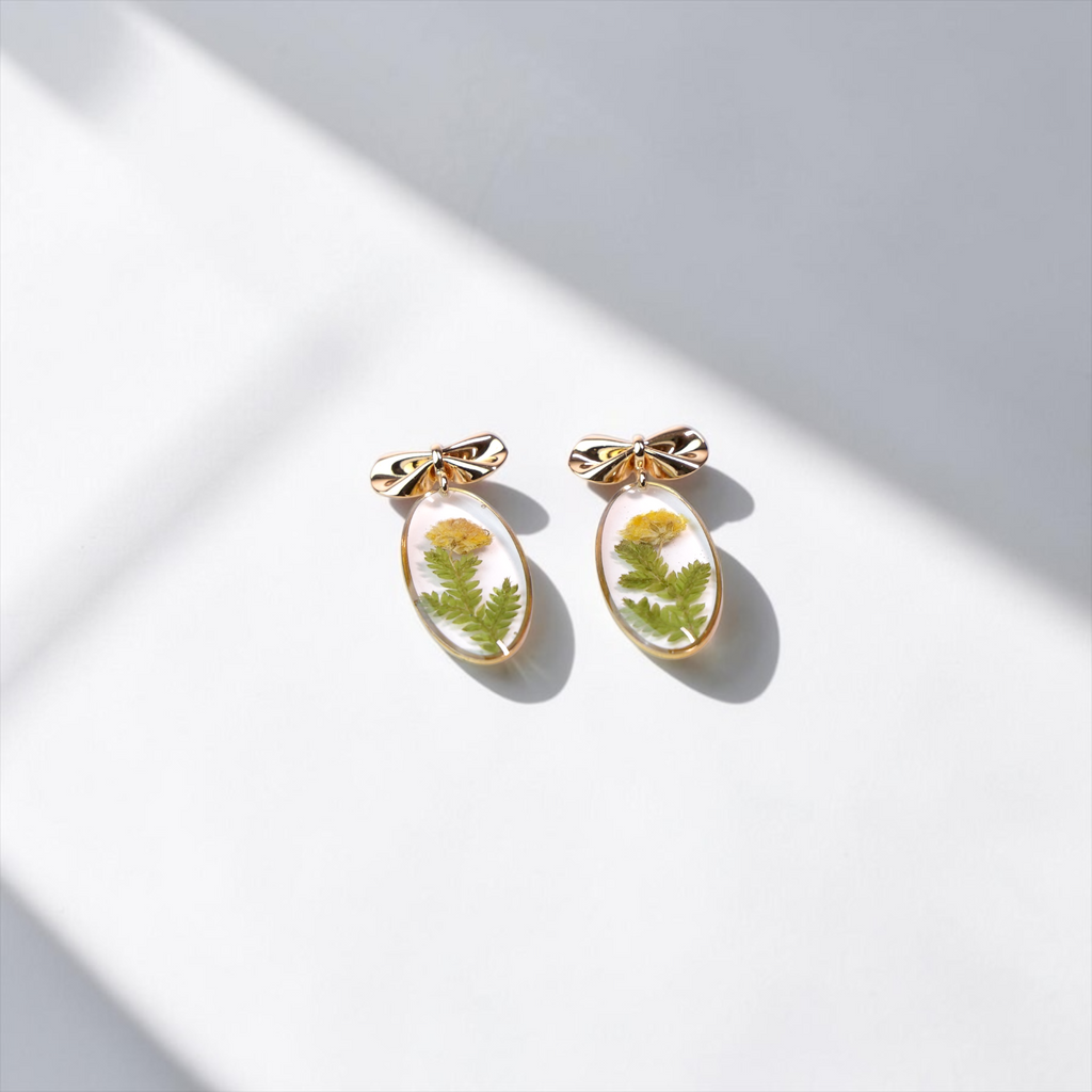 Yellow Baby’s Breath Bow Earrings
