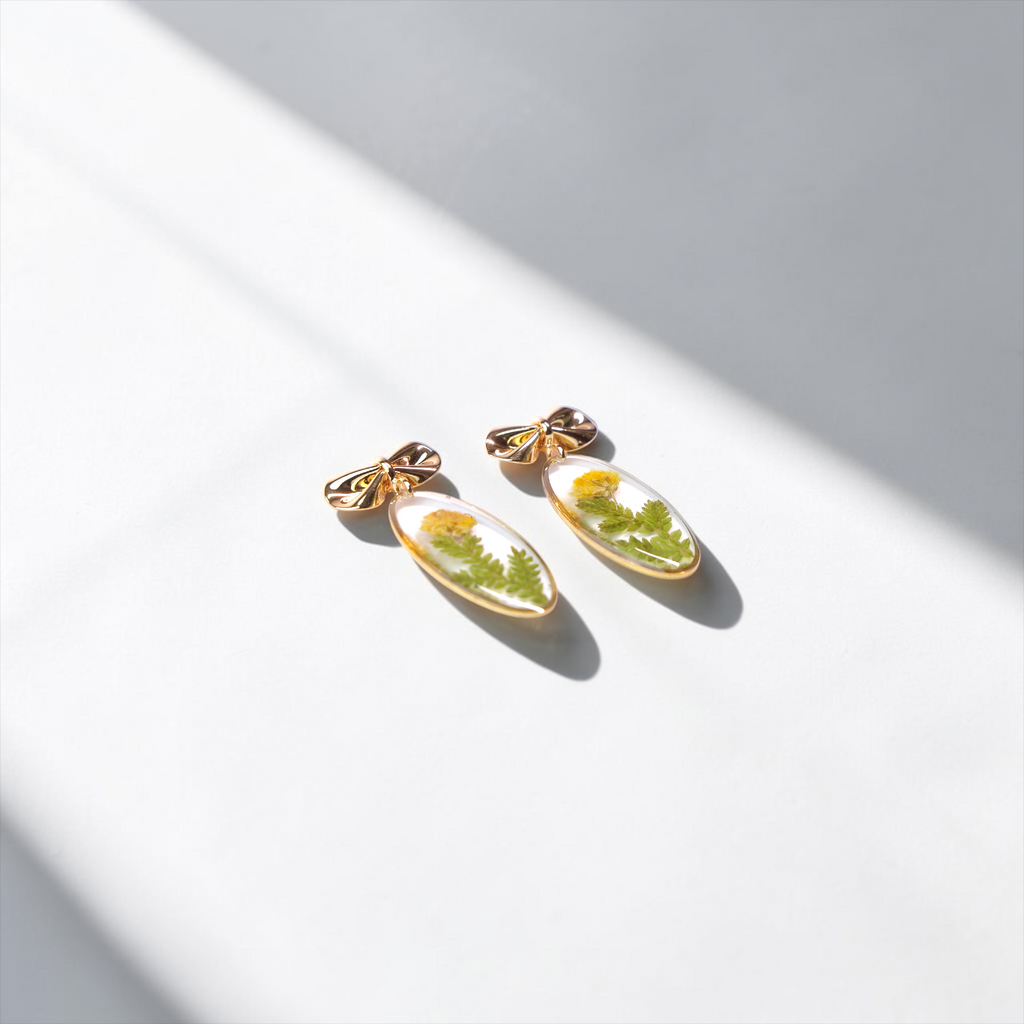 Yellow Baby’s Breath Bow Earrings
