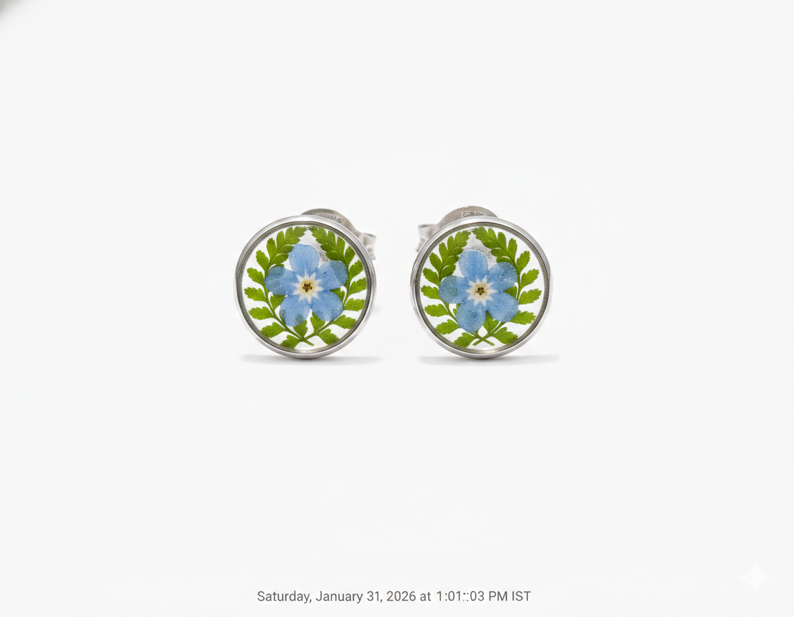 Forget-Me-Not & Fern Minimalist Studs